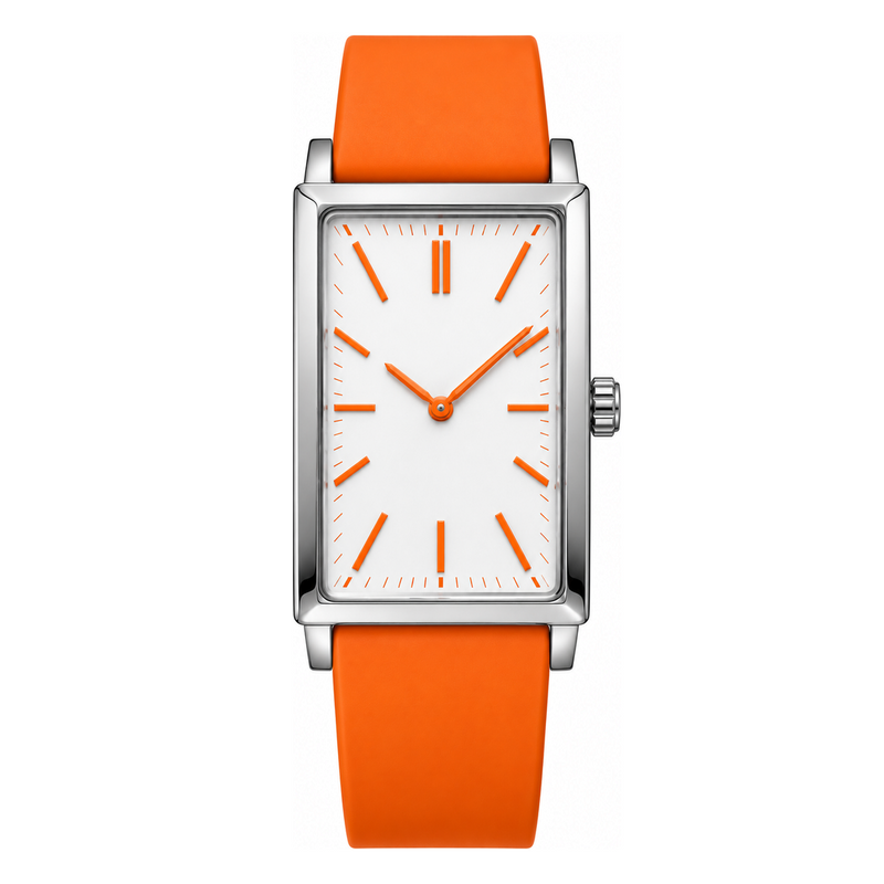 Orange White Rectangle Watch